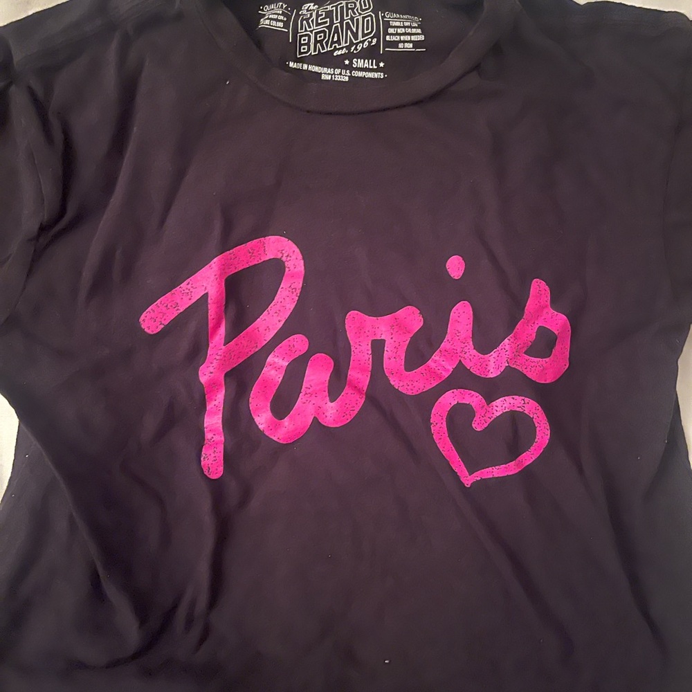 Original Retro Brand Black Tee with Pink Paris Graphic